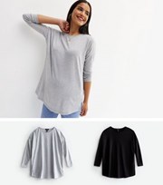 New Look Maternity 2 Pack Black and Grey Fine Knit Long Sleeve Tops